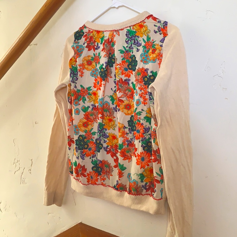 Anthropologie Cream Sweater with Floral Back - S